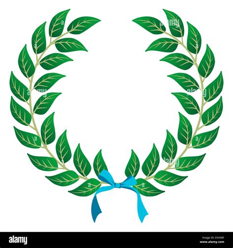 Laurel Wreath With A Sky Blue Ribbon Over White Background Vector File