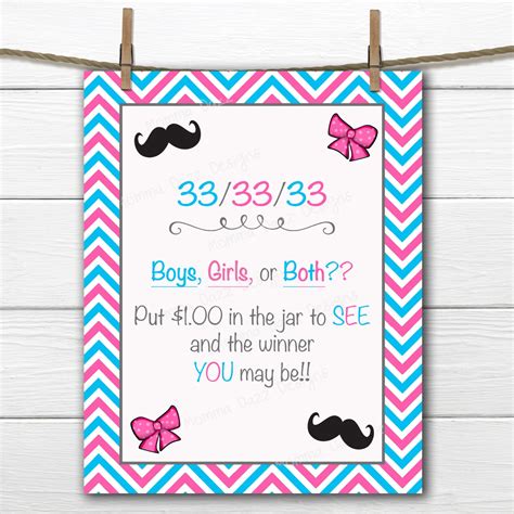 Instant Download Twin Gender Reveal Guessing 5050 Game Sign