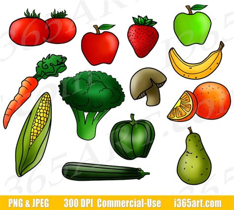 Fruits And Vegetables Clipart Fruit Clip Art Vegetable Clip Etsy