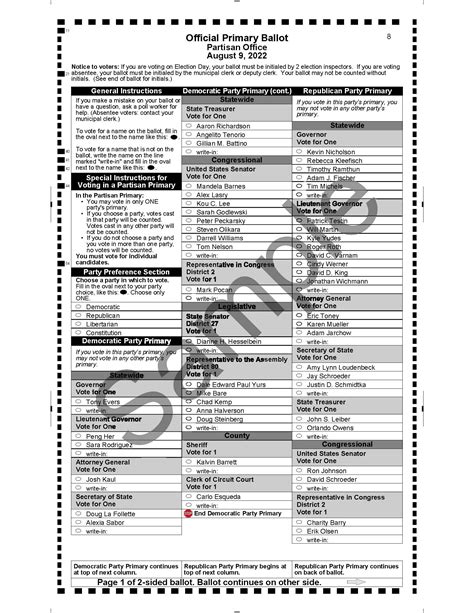 August 9 2022 Official Primary Ballot Town Of Oregon