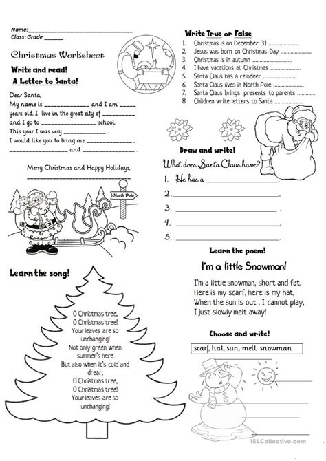 We are all busy getting ready for the holidays, and have little time in preparing for kids' activities. Christmas Activities worksheet - Free ESL printable ...