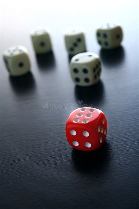 One Red Game Dice In Front Of Five White Game Dice Stock Image Image