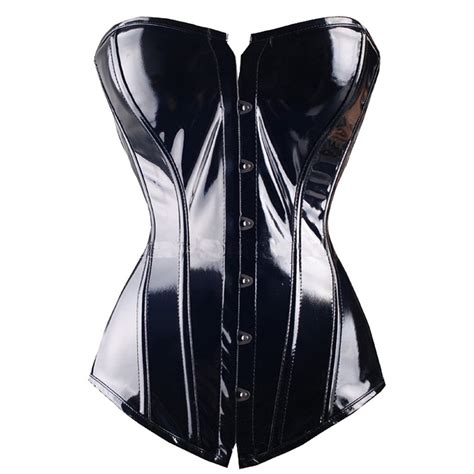 X New Black Pvc Steampunk Lace Up Back Sexy Body Bustier Overbust Corset Women Waist Trainer