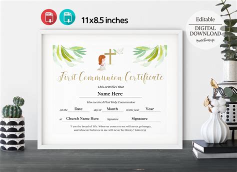 Plantilla De Certificado De Primera Comunión 11x85 Etsy España