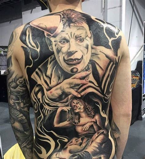 The most popular tattoo design is face of clown. 75 Clown Tattoos For Men - Comic Performer Design Ideas