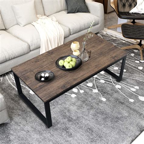 Aingoo Rustic Industrial Coffee Table With Metal Frame Modern Simple Coffee Table For Living