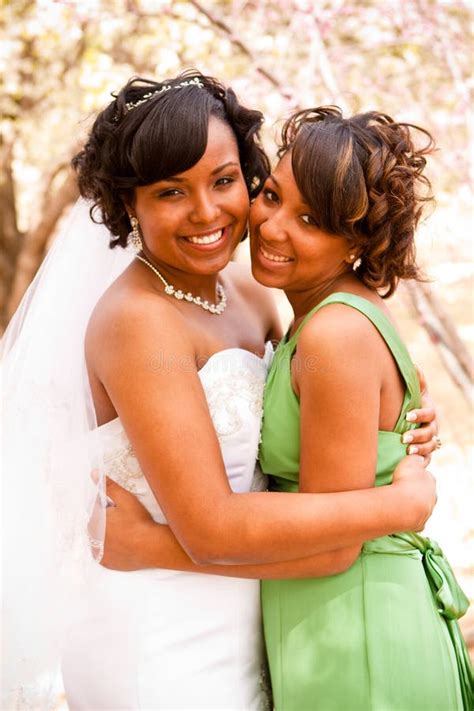 African American Bride With Her Bridesmaids Stock Photo Image Of