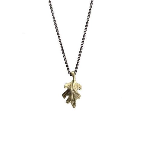 18k Yellow Gold Leaf On Sterling Silver Chain Oak Leaf Jewelry Leaf