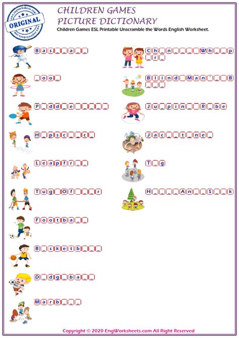 Children Games Printable English Esl Vocabulary Worksheets Engworksheets