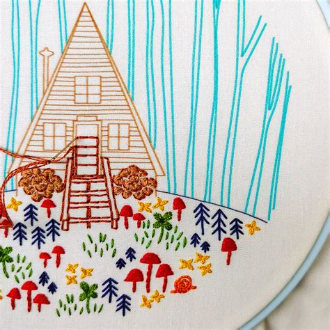 Cozy Cabin Hand Embroidery Kit Stitched Modern