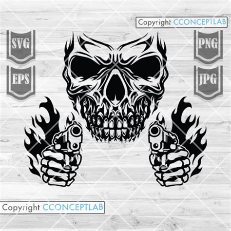 Skull Svg Skull Guns Svg Skull Png Skull Clipart Skull Etsy