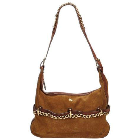 Vintage Authentic Burberry Brown Leather Chain Hobo Bag United Kingdom