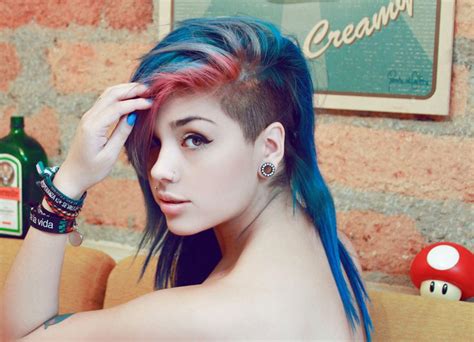 Amazing Undercut Hairstyle With Blue And Red Colour Very Cool Punk