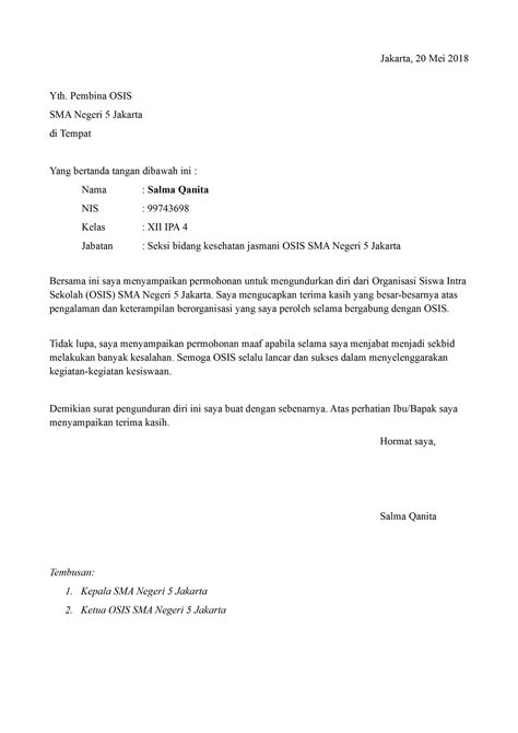 Bersama surat ini saya indra bekti mengajukan permohonan mengundurkan diri sebagai karyawan dari pt. √ 10+ Contoh Surat Pengunduran Diri Dari Organisasi Paling ...