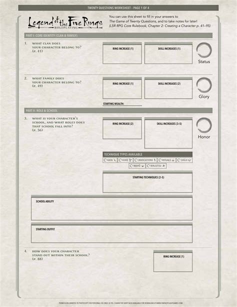 Legend Of The Five Rings Character Sheet Twenty Questions Worksheet