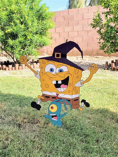 Witch Spongebob Squarepants Chasing Plankton Halloween Yard Etsy