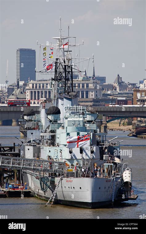 Hms Belfast Warship Museum On The River Thames London England Stock