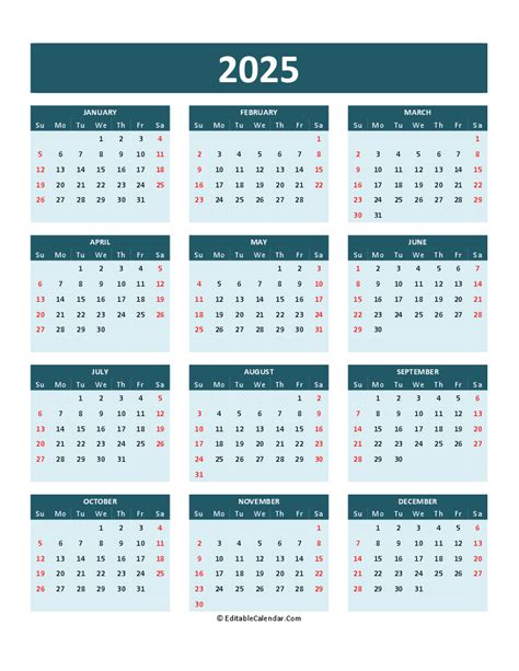 Free Printable Calendar 2025 Word Pdf Excel