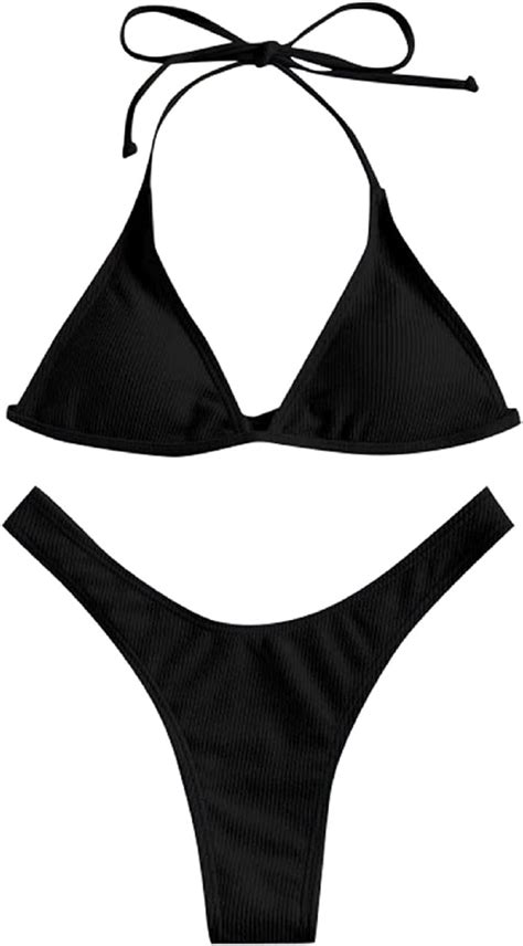 Amazon Com Women S Triangle Bathing Suits Halter Lace Up Padded Bikini