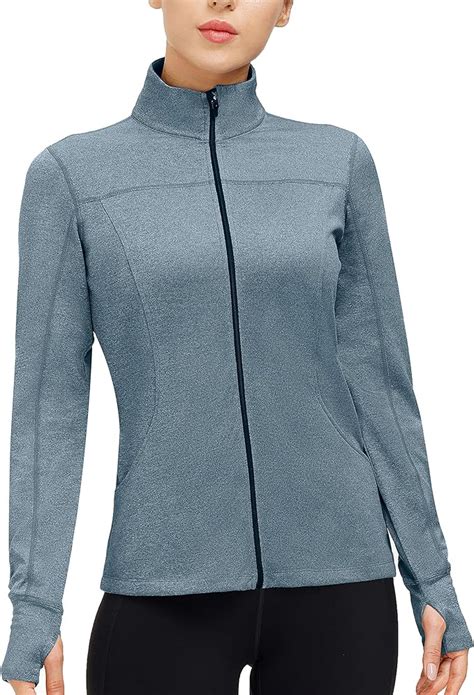 Buy Womens Full Zip Workout Jackets Quick Dry Long Sleeve Lightweight Active Track Running