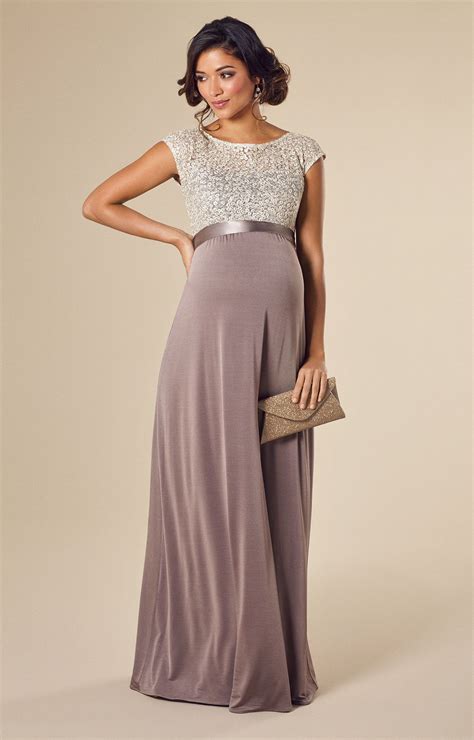 Subtle And Elegant In Divine Creamy Taupe Tones Our Sequinned Full Length Maternity Gown Is