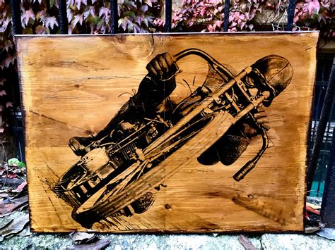 Large Size Vintage Board Track Racer Motorcycle Art Wooden Etsy