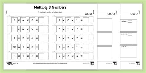 👉 Multiply 3 Numbers Differentiated Activity Sheets
