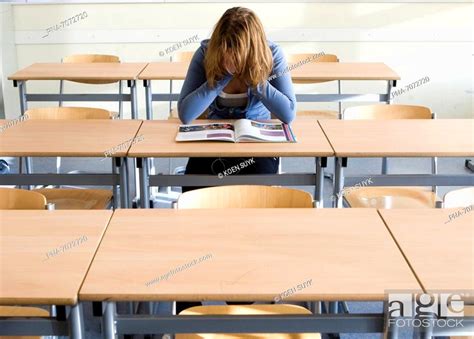 Teenage Girl Sitting Alone In School Classroom Haarlem The