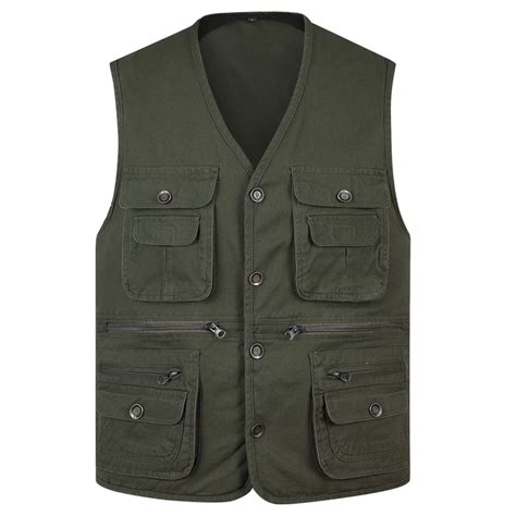 Classic Summer Men Vest Cotton Button Multi Pocket 3 Colors Sleeveless Jacket With Many Pockets