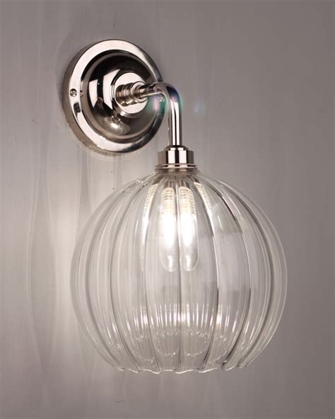 Clear Ribbed Glass Globe Bathroom Wall Light Ip44 Hereford