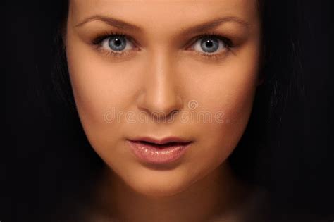Brunette With Blue Eyes Stock Photo Image Of Closeup