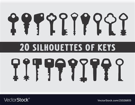 20 Set Of Vintage Keys Shape Designs Royalty Free Vector