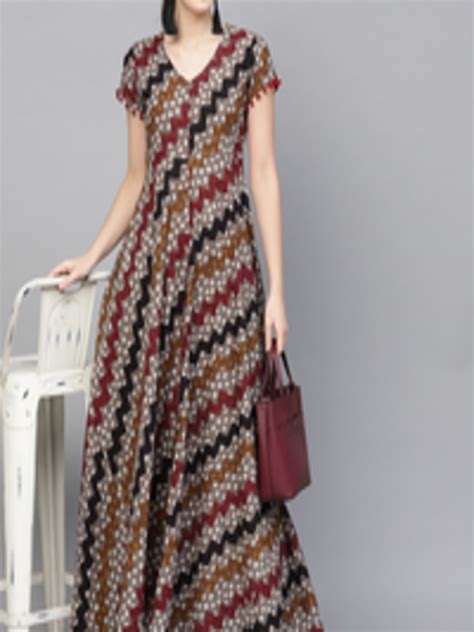Buy Aks Women Taupe Printed Maxi Dress Dresses For Women 8707343 Myntra