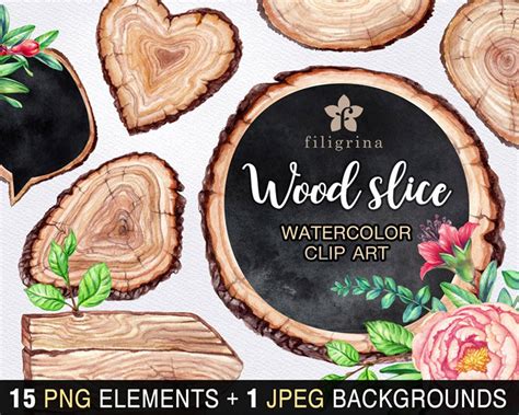 Pick designs and add your message. Rustic WATERCOLOR Clip Art. Wood slice tag, chalkboard banner, vintage flower, wedding card ...