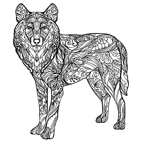 Mandala Wolf Standing Coloring Page Download Print Now