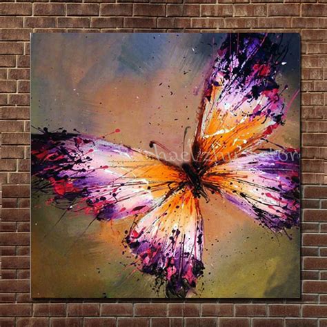 Hand Painted Abstract Purple Butterfly Oil Painting On Canvas Abstract Butterfly Wall Art