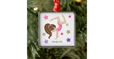 Brown Haired Gymnast Girl Gymnastics Christmas Metal Ornament Zazzle