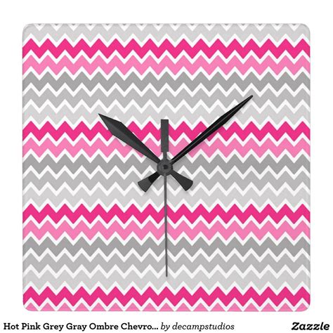 Hot Pink Grey Gray Ombre Chevron Zigzag Pattern Square Wall Clock