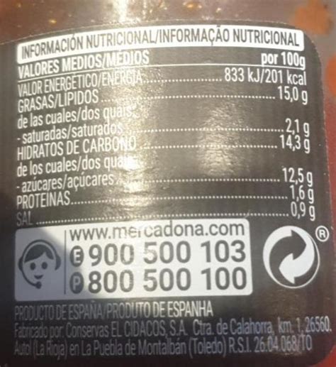 Tomate Frito Receta Artesana Hacendado Kalorie Kj A Nutri N Hodnoty