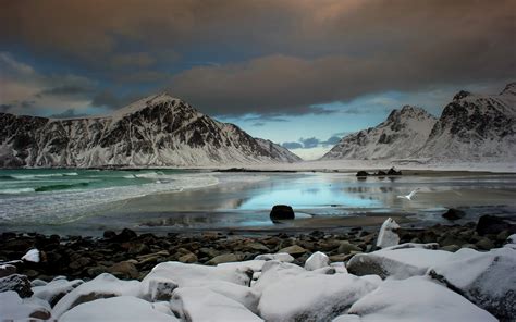 1920x1080 Nature Landscape Mountain Clouds Snow Water Norway Waves Sea