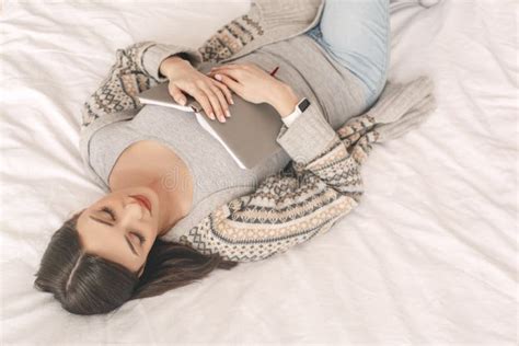 Young Woman Lie On Bed With A Book Rest Stock Image Image Of Peaceful Casual 95019923