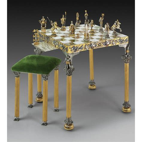 Romani Gold And Silver Square Onyx Themed Chess Table And Chairs