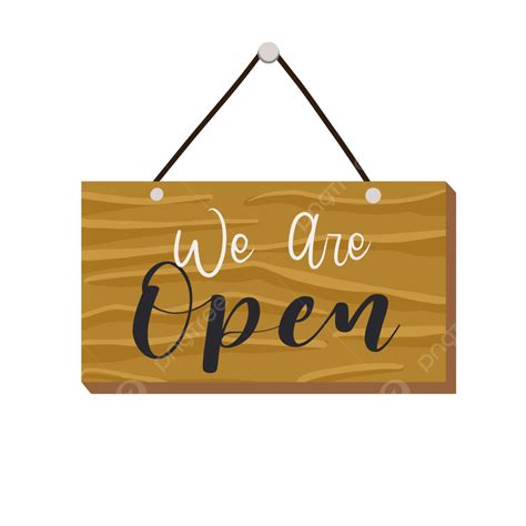 We Are Open Wooden Sign Flat Style Illustration We Are Open Wooden