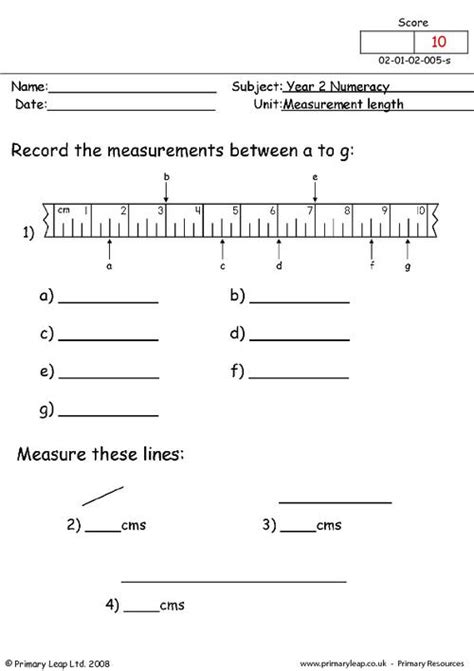 Numeracy Measuring Length Worksheet Uk
