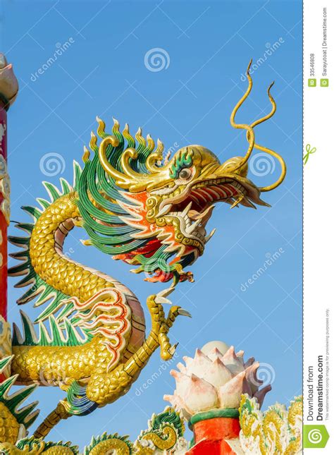 Golden Chinese Dragon Wrapped Around Red Pole Stock Photo Image Of