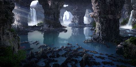 Underground Caves With Water Fantasy Landscape Fantasy City Fantasy