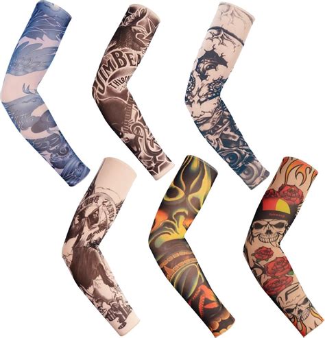 Temporary Tattoo Sleeves Arts Temporary Fake Slip On Tattoo Arm Sleeves Kit 6pcs E