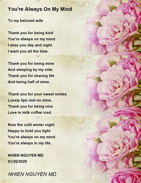 Youre Always On My Mind Youre Always On My Mind Poem By Nhien Nguyen Md