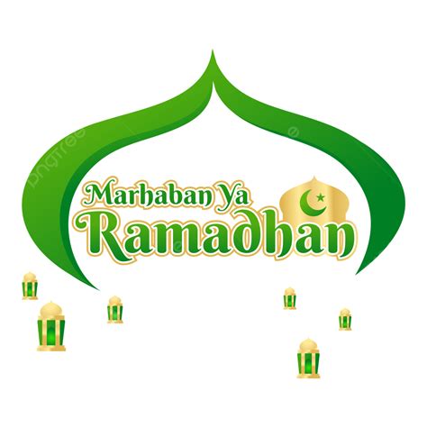 Islamic Marhaban Ya Ramadan With Golden Lantern And Various Decorations