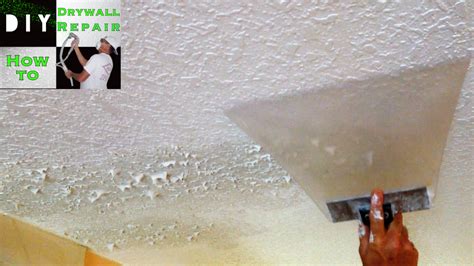 How to texture a ceiling. How to match knockdown texture on a drywall ceiling repair ...